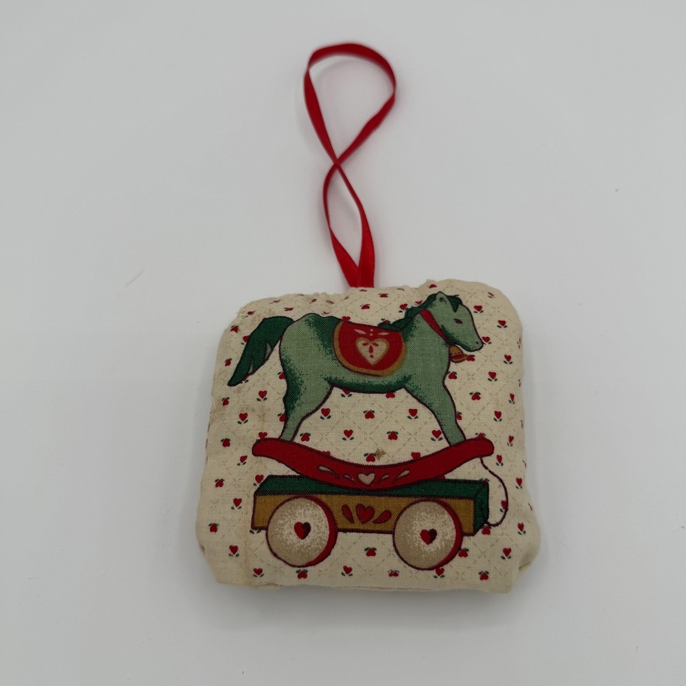 VTG Handmade Fabric Ornament Rocking Horse Heart Cozy Country Christmas Decor